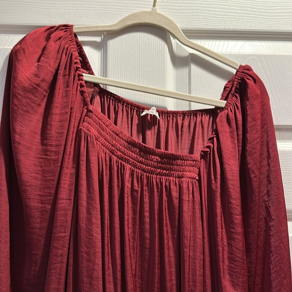 Free People Intimately Another Round Burgundy Satin Peasant Bodysuit M - Picture 4 of 9